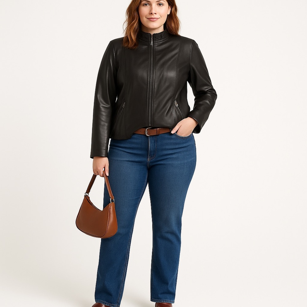NAUTICA edgy genuine Leather Jacket black zip up pockets moto style medium
